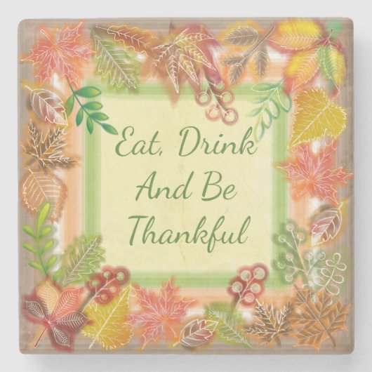 Penseelkunst van Herfst voor Thanksgiving Stenen Onderzetter (Voorkant)