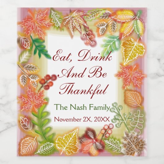 Penseelkunst van Herfst voor Thanksgiving Wijn Etiket (Enkel label)
