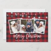 Penseellampjes 3 Kerstrode foto's Feestdagenkaart (Voorkant)