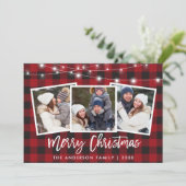 Penseellampjes 3 Kerstrode foto's Feestdagenkaart (Staand voorkant)