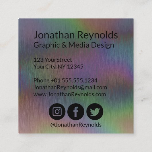 Penseelmetaal Iridescent Holographic Script Name S Vierkante Visitekaartje (Achterkant)