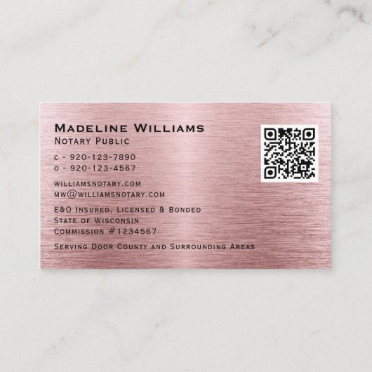 Penseelmetalen Roos Gold Quill QR Mobile Noteerbaa Visitekaartje (Achterkant)