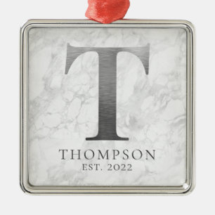Penseelmetalen zilver Monogram T marmer Metalen Ornament