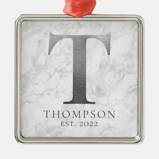 Penseelmetalen zilver Monogram T marmer Metalen Ornament (Voorkant)