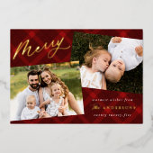 Penseelrode plaat 3 foto folie feestdagenkaart (Voorkant)