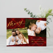 Penseelrode plaat 3 foto folie feestdagenkaart (Staand Voorkant)