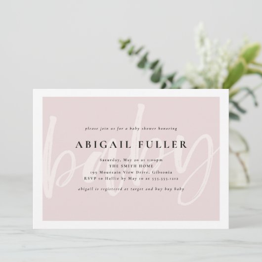 Penseelroze en de Witte Uitnodiging van het Baby s (Staand voorkant)