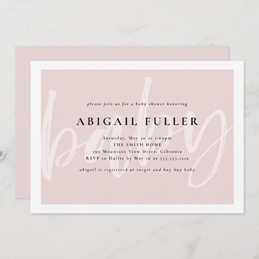 Penseelroze en de Witte Uitnodiging van het Baby s (Voorkant / Achterkant)