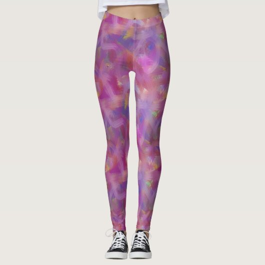 Penseelschildereffect paarse Yoga-Leggings Leggings (Voorkant)