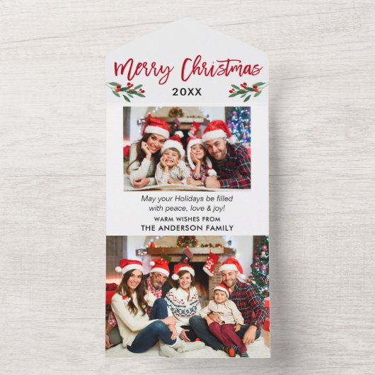 Penseelscript 2 Photo Red All-in-One kerstkaart All In One Uitnodiging (Binnen)