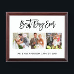 Penseelscript 3 Foto Best Day Ever Wedding Plaque Troffee Gedenkplaat<br><div class="desc">Modern penseelscript 3 Foto Best Day Ever Wedding Plaque</div>