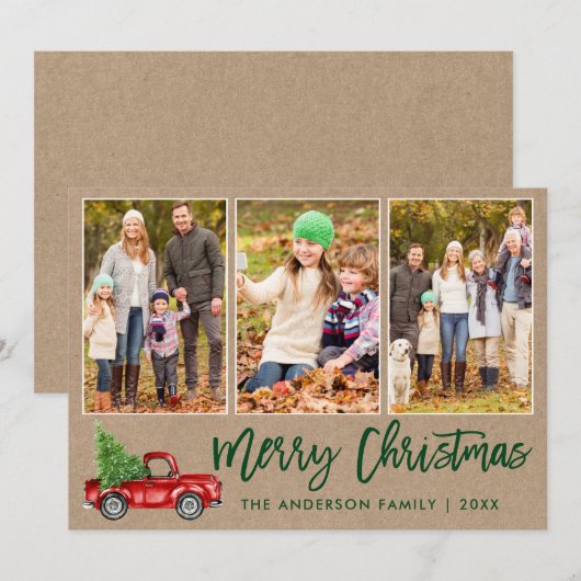 Penseelscript 3 Fotokersttruck Kraft Feestdagenkaart (Voorkant / Achterkant)