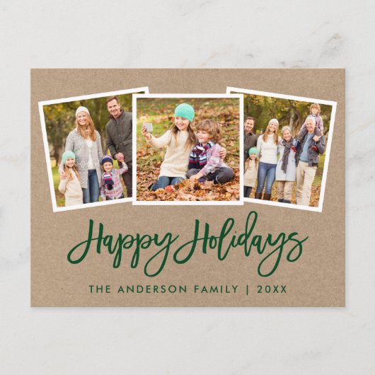 Penseelscript 3 Fotoserie Holiday Kraft Briefkaart (Voorkant)