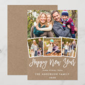 Penseelscript 4 Foto New Year Kraft Feestdagenkaart (Voorkant / Achterkant)