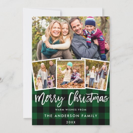Penseelscript 4 Fotokerstgroen geplakt Feestdagenkaart (Voorkant)
