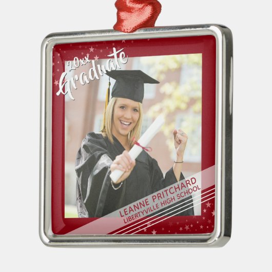 Penseelscript Afstuderen, rode rand & sterren, fot Metalen Ornament (Links)