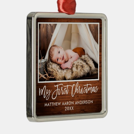 Penseelscript: Baby eerste kerstmis Metalen Ornament (Rechts)