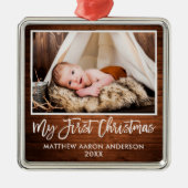 Penseelscript: Baby eerste kerstmis Metalen Ornament (Voorkant)