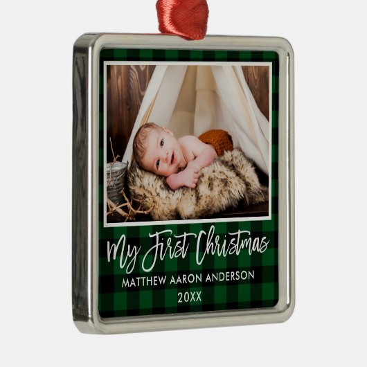 Penseelscript Baby eerste kerstmis Metalen Ornament (Rechts)