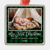 Penseelscript Baby eerste kerstmis Metalen Ornament (Voorkant)