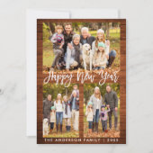 Penseelscript bijtend hout - Fijne nieuwjaarfoto Feestdagenkaart (Voorkant)