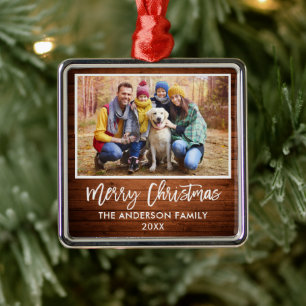 Penseelscript bijtende houten familie prettig kers metalen ornament