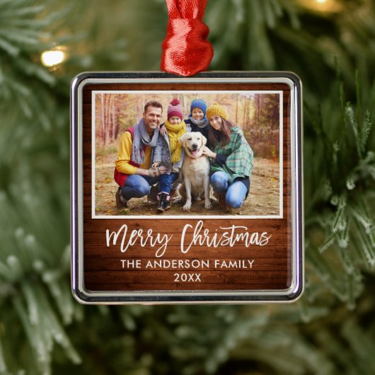 Penseelscript bijtende houten familie prettig kers metalen ornament (Boom)