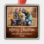 Penseelscript bijtende houten familie prettig kers metalen ornament (Voorkant)