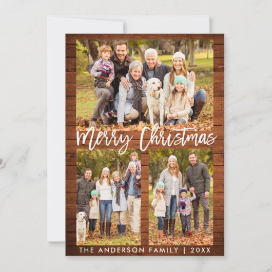 Penseelscript bijtende kerstfoto feestdagenkaart (Voorkant)