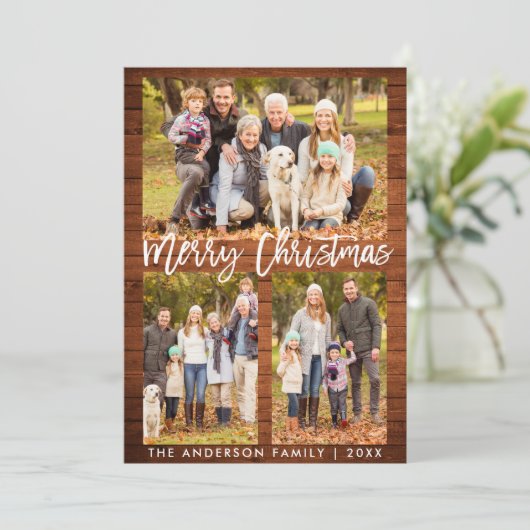 Penseelscript bijtende kerstfoto feestdagenkaart (Staand voorkant)