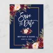 Penseelscript Bourgogne Floral Save the Date Aankondigingskaart (Voorkant)