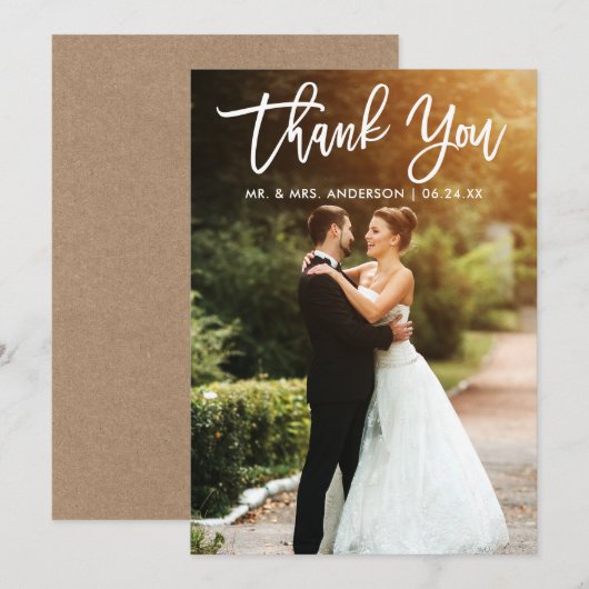 Penseelscript bruiloft Foto Kraft Hartelijk dank K Kaart (Voorkant / Achterkant)