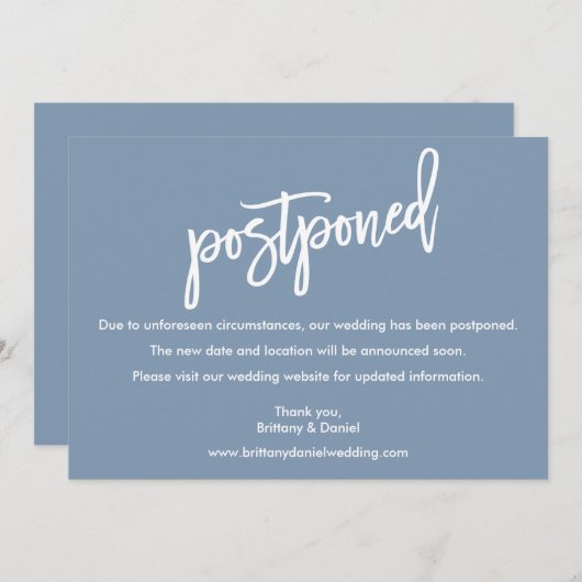Penseelscript bruiloft uitgestelde blauwe kaart (Voorkant / Achterkant)