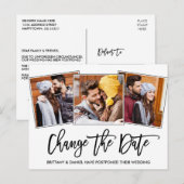 Penseelscript De datum 3-foto wijzigen Briefkaart (Voorkant / Achterkant)