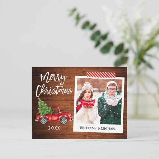 Penseelscript directe foto's met kerstmis briefkaart (Staand voorkant)
