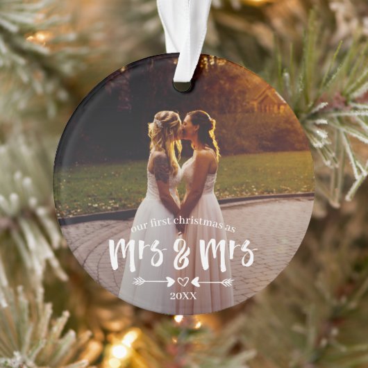 Penseelscript Eerste Kerstmis Mrs. Foto Ornament (Boom)