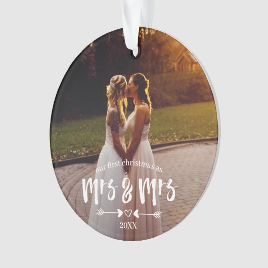 Penseelscript Eerste Kerstmis Mrs. Foto Ornament (voorkant)