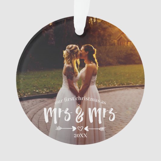 Penseelscript Eerste Kerstmis Mrs. Foto Ornament (voorkant)