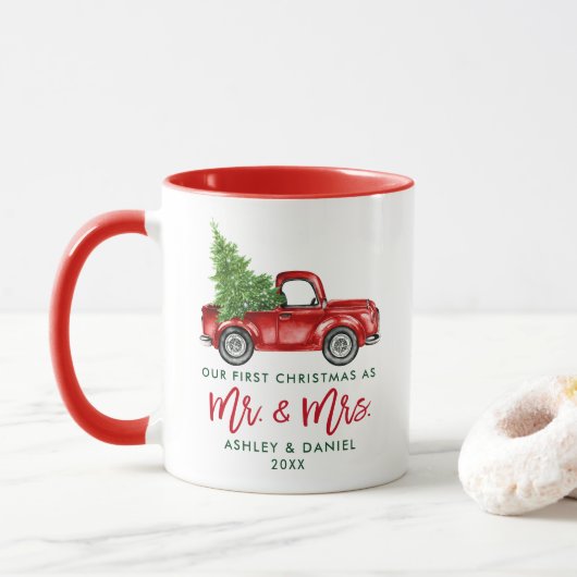 Penseelscript Eerste Kerstmis, Mrs Truck Red Mok (Met donut)