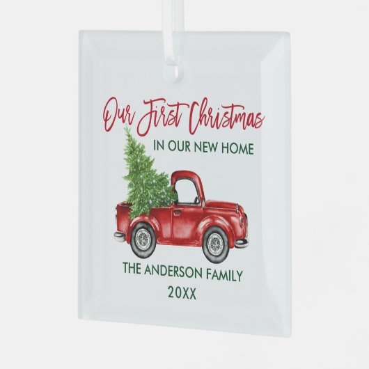 Penseelscript Eerste Kerstmis Nieuwe Home Truck Glas Ornament (Voorkant links)