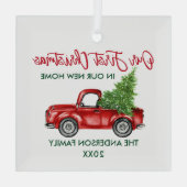 Penseelscript Eerste Kerstmis Nieuwe Home Truck Glas Ornament (Achterkant)