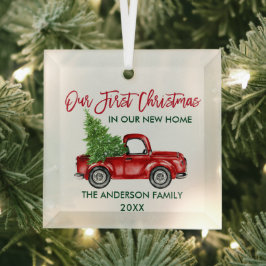 Penseelscript Eerste Kerstmis Nieuwe Home Truck Glas Ornament