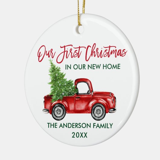 Penseelscript Eerste Kerstmis Nieuwe Home Truck Keramisch Ornament (Links)