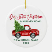 Penseelscript Eerste Kerstmis Nieuwe Home Truck Keramisch Ornament (Achterkant)