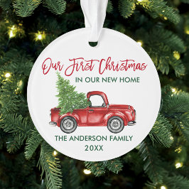 Penseelscript Eerste Kerstmis Nieuwe Home Truck Ornament