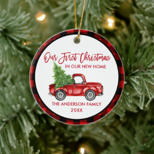 Penseelscript Eerste Kerstmis Nieuwe Home Truck Ps Keramisch Ornament