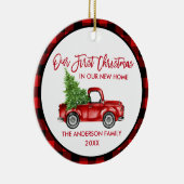 Penseelscript Eerste Kerstmis Nieuwe Home Truck Ps Keramisch Ornament (Rechts)