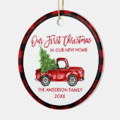 Penseelscript Eerste Kerstmis Nieuwe Home Truck Ps Keramisch Ornament (Links)