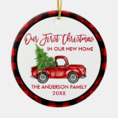 Penseelscript Eerste Kerstmis Nieuwe Home Truck Ps Keramisch Ornament (Voorkant)