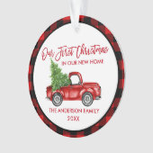 Penseelscript Eerste Kerstmis Nieuwe Home Truck Ps Ornament (voorkant)